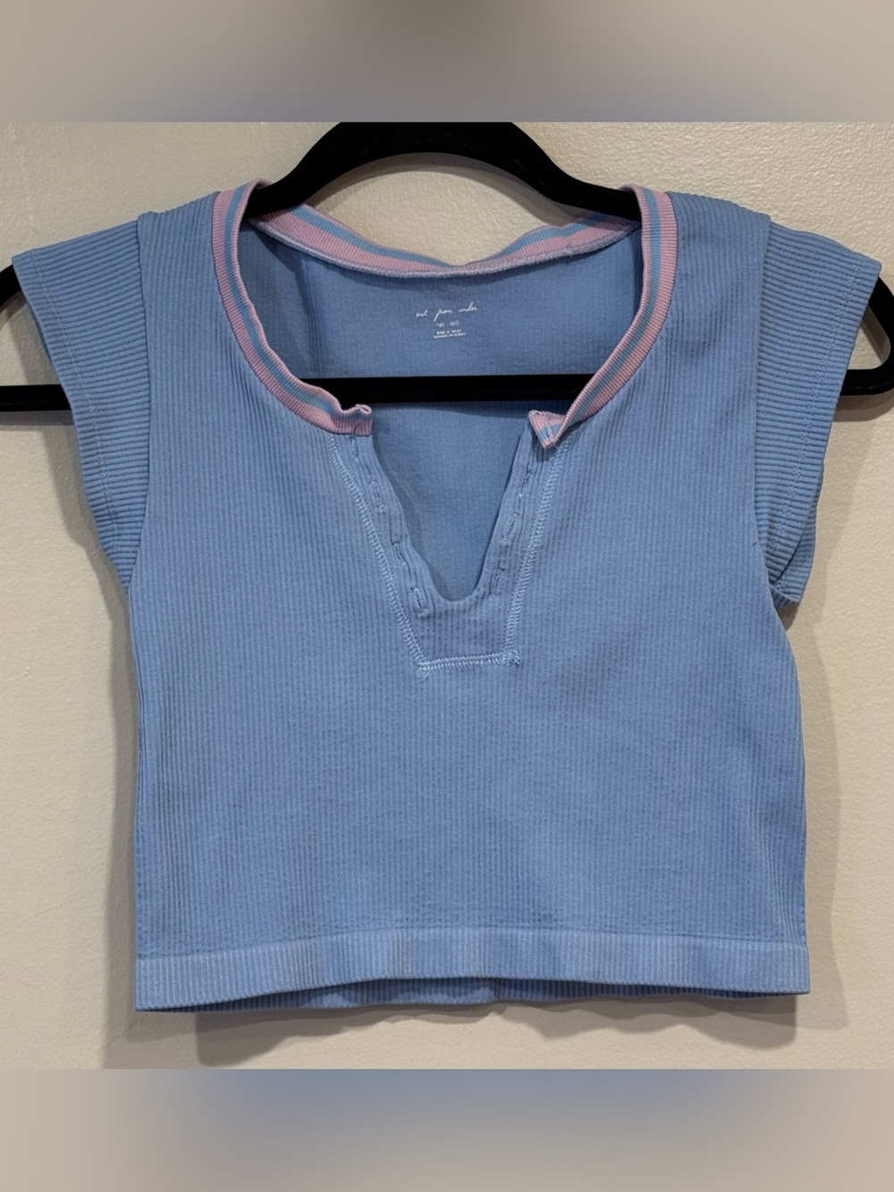 Urban Outfitters Out From Under Go For Gold Sky Blue & Pink Cropped Tee Medium